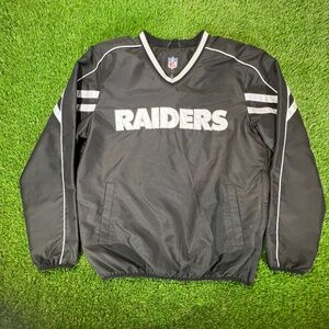Men’s NFL Oakland Raiders Windbreaker Jacket Sz M Logo Sleeve Black Silver